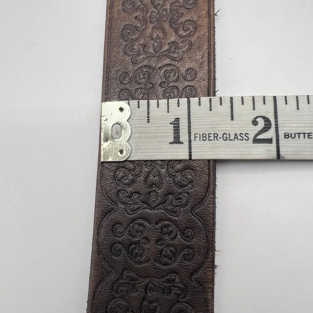 Embossed Tooled Scrolling Genuine Leather Belt 35-40 Brown Western Boho Festival